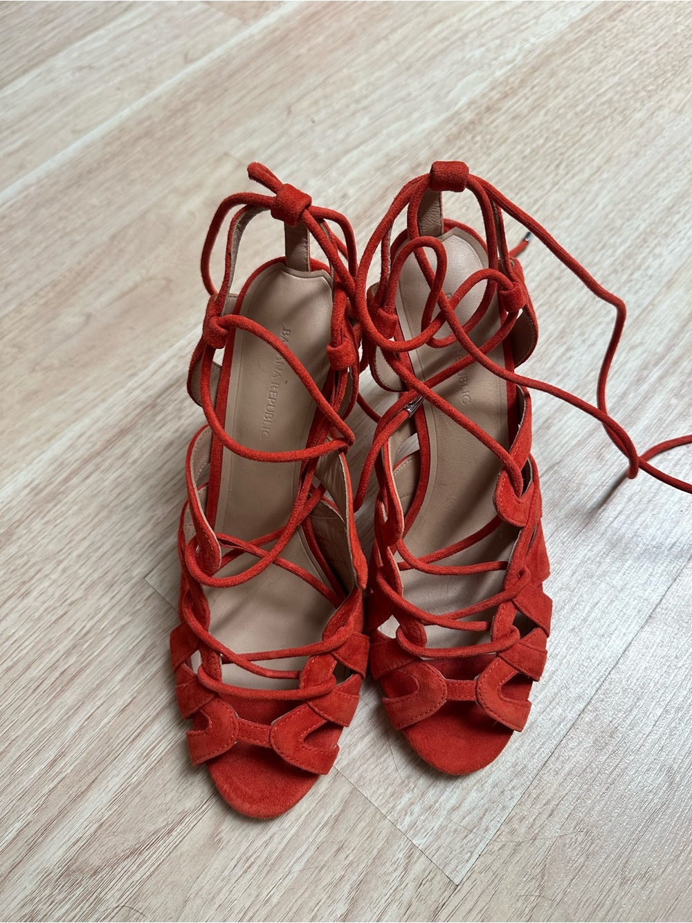 Orange Banana Republic Cage Lace-Up Suede Women's Sandals 8.5 Heels